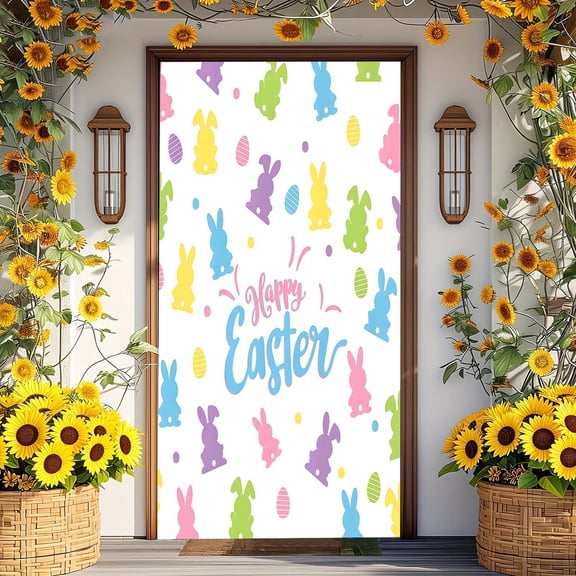 Easter Door Cover Decorative Curtain - Holiday Hanging Fabric Wrap for Front Door, Party, Church & Home, Easy Install Foldable Tapestry