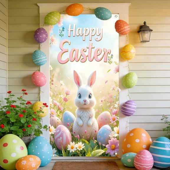 Easter Door Cover, Easter Patterned Festive Party Curtain, Ideal for Home Holiday Door & Wall Decor, 35 x 71 Inches, Easter Door Cover