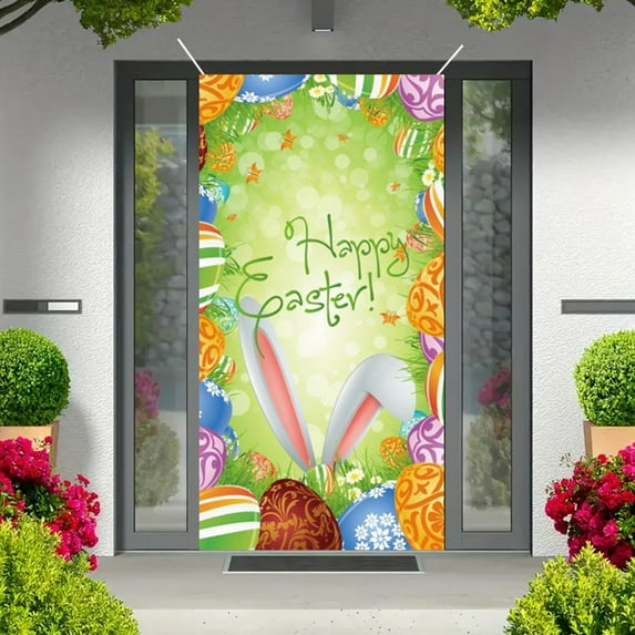 Easter Door Curtain – 35x71in Cute Bunny & Easter Egg Printed Polyester Door Cover for Spring Holiday Decoration, Porch or Entryway Decor
