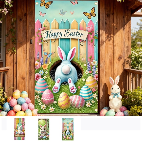 Easter Door Curtain Polyester Hanging Door Cover for Home Classroom Office Party Blue Holiday Decorations(I)