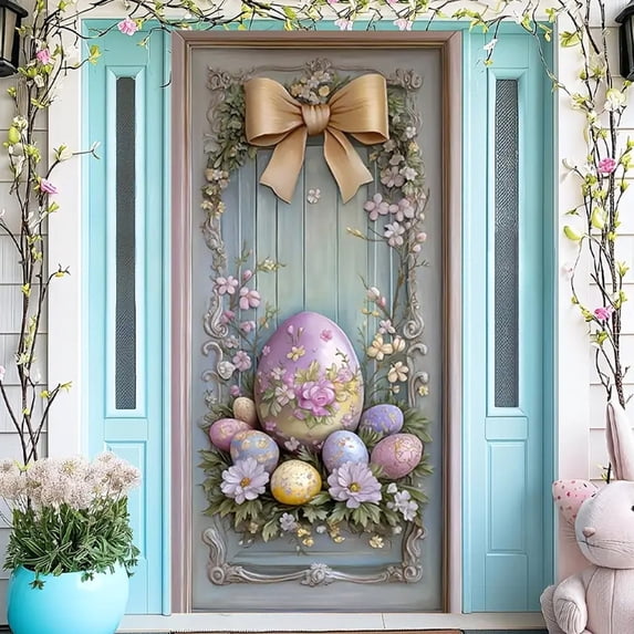 Easter Door Curtain Suitable For Large Party Supplies Room Garden Wall Decoration Holiday Decoration Background, Generously Sized to Suit Standard Doors, 180×90cm/70.87×35.43in