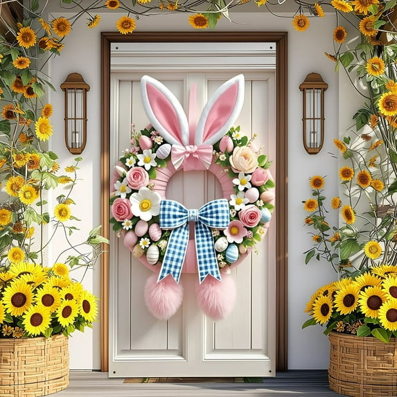 Easter Door Curtains Easter Home Decorations Easter Door Decoration Cloth Easter Bunny Wall Decor Door Cover, 70.87x35.43in