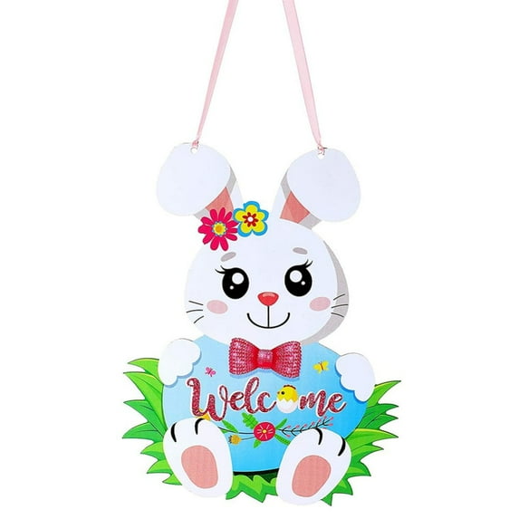 Easter Door Decorations Happy Easter Egg Hunt Wooden Hanger Easter Egg Bunny Hanging Door Wall Welcome Sign for Home Indoor Outdoor Easter Decor Supplies