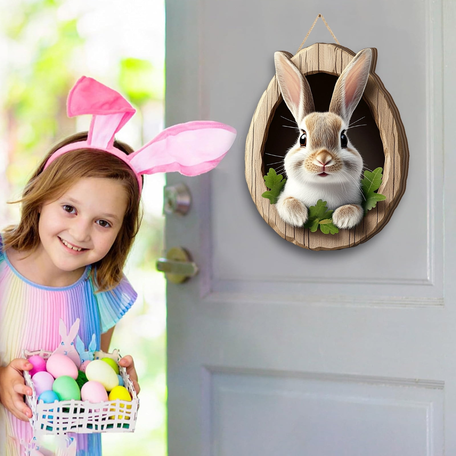 Easter Door Decorations Happy Easter Wooden Hanging Sign Bunny Rabbit ...
