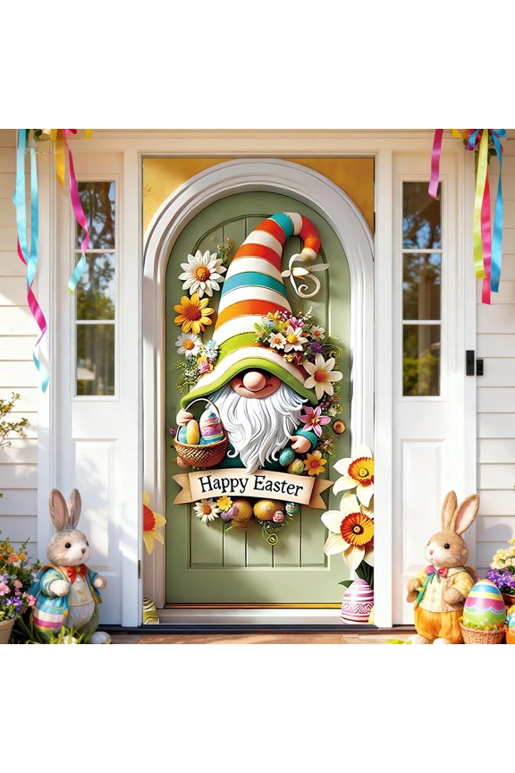 Easter Door Hanger with Adorable and Bunny, Vibrant Spring Door Curtain for Easter Party, Festive Holiday Home Decor, Spring Wreath Alternative, Garden and Porch, Spring Celebrations
