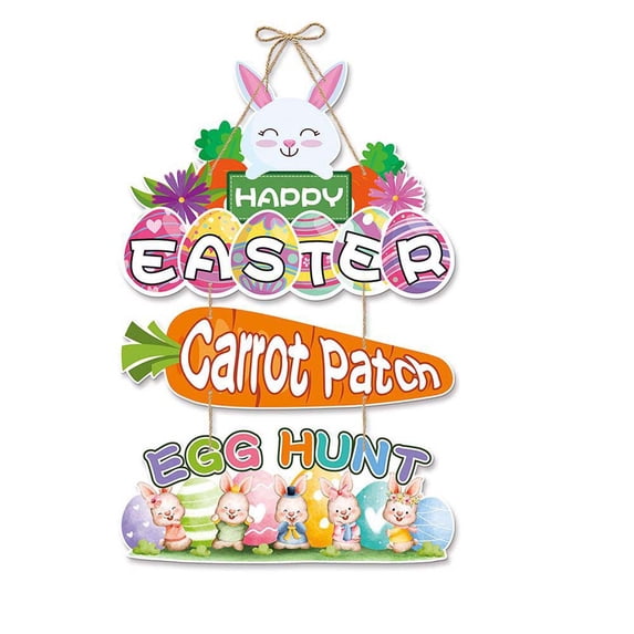 Easter Door Hanger Decorations Spring Bunny Rabbit Carrot Egg Wall Window Hanging Ornament Home Party Holiday Decorative Supplies Indoor Outdoor Decor