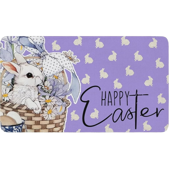 Easter Door Mat 30 X 17 Bunny,Basket and Floral Decor Doormat Non-Slip Indoor Outdoor Door Mat Easter Decor Rubber Mats