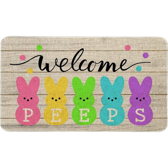 Easter Door Mat 30 X 17 Inch Easter Bunny Welcome Peeps Doormat Indoor Outdoor Entrance Floor Mat Non Slip Easter Decor Rubber Mats