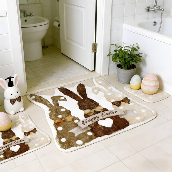Easter Door Mat Non Slip Absorbent Floor Rug, Washable Kitchen Mat for Entrance Porch Bathroom Decor, Holiday Themed Indoor Outdoor Carpet for Home(X)