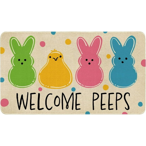 Easter Door Mat,Spring Colorful Bunny Chick Indoor Outdoor Non-Slip Doormat,Entryway Front Porch Easter Rabbit Welcome Door Mat Colorful for Entrance Decor 30" x 17" (Welcome Peeps)