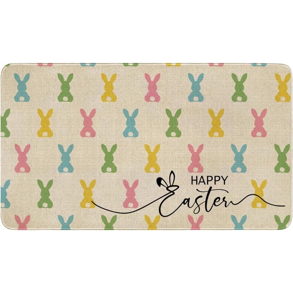 Easter Door Mat,Spring Green Pink Bunny Rabbit Indoor Outdoor Non-Slip Doormat,Entryway Front Porch Easter Rabbit Welcome Door Mat Colorful for Entrance Decor 30" x 17"