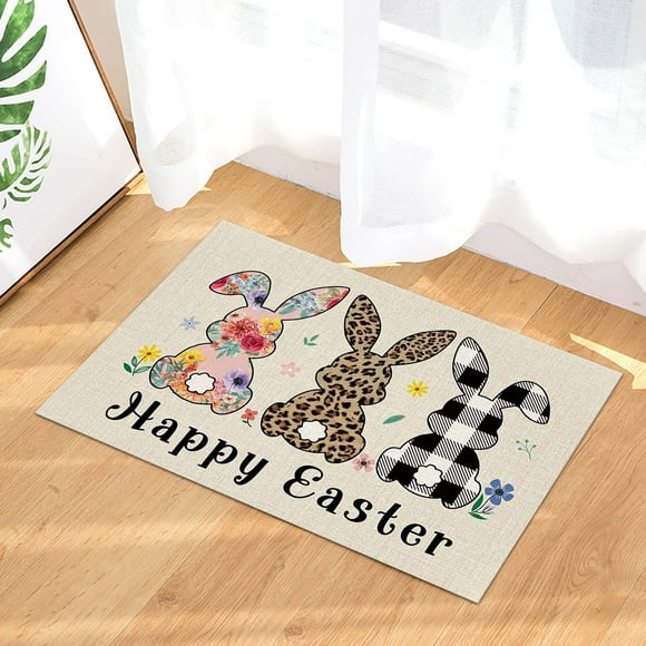 Easter Doormat Happy Easter Home Decorations Non-Slip Welcome Mats for Front Door, Indoor Outdoor Funny Rug for Home Kitchen Holiday Savings Gifts
