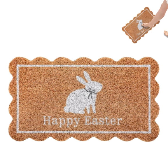 Easter Doormat Happy Easter White Bunny Coir Door Mat Outdoor Natural Rabbit Welcome Front Mat Decorative Rugs for Indoor Home Farmhouse Entrance Porch
