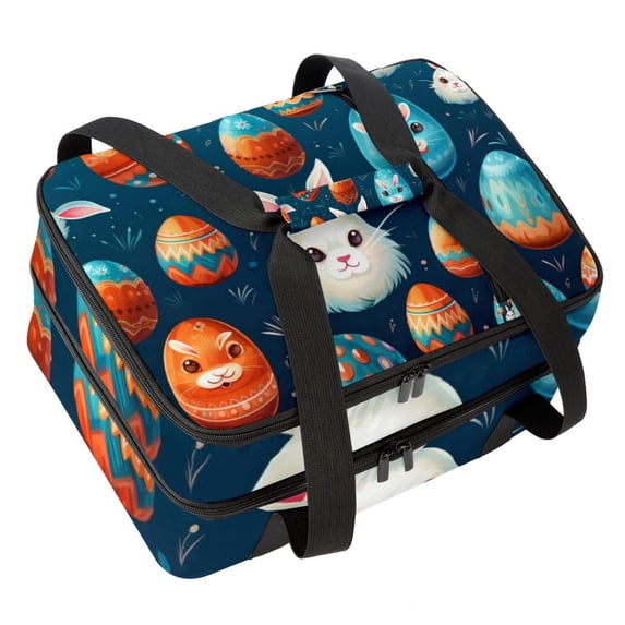 Easter Double Layered Insulated and Refrigerated Lunch Bag with Two Compartments, Large Capacity, and Hand Carry Handle - 7.1x11.4x16.1 Inches