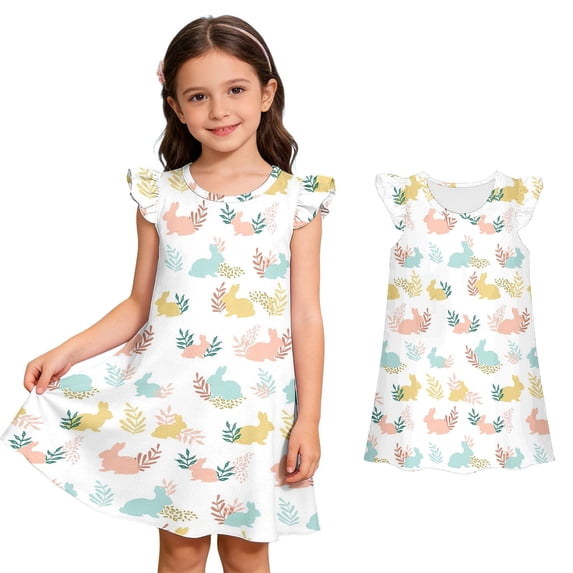 Easter Dress Girls Sleeveless Bunny Easter Egg Print Dress Crew Neck Midi Dress Girl Spring Dresses Little Girl Dresses Size 7-8 Years