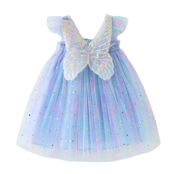 Easter Dresss Baby Girls Tutu Dress Butterflies Dress Princess Birthday Party Sundress Skirt Vacation Dress Spring Summer Dresses Beach Vacation Outfit #Blue 5-6 Years