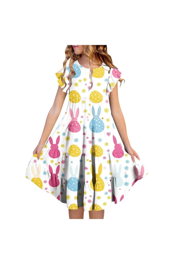 Easter Dress for Girls Spring Tiered Ruffle Dress with Pockets Short Sleeve Machine Washable 4-13 Years,Size 12-13 T