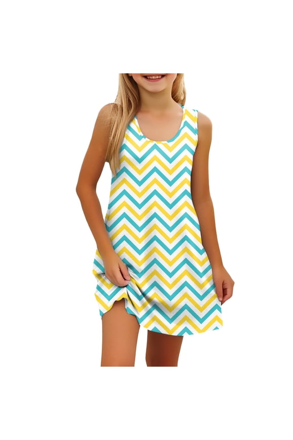 Easter Dress for Girls with Bunny Print Pattern Lightweight Sleeveless A-Line Casual Style Comfortable Fit Clothes