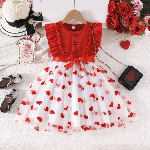 Easter Dresses Bowknot Design Dress Ruffle Short Sleeve Girls Summer Dress for Girls Teens Fashion Design Summer Dress (Red,7-8 Years)