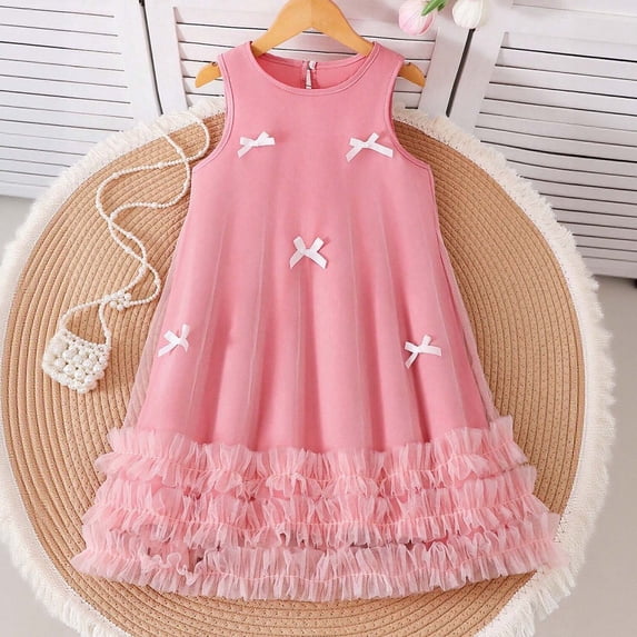 Easter Dresses Flower Prints Princess Dress Cute Summer Dresses for Teens Casual Spring Dress (Pink,7-8 Years)