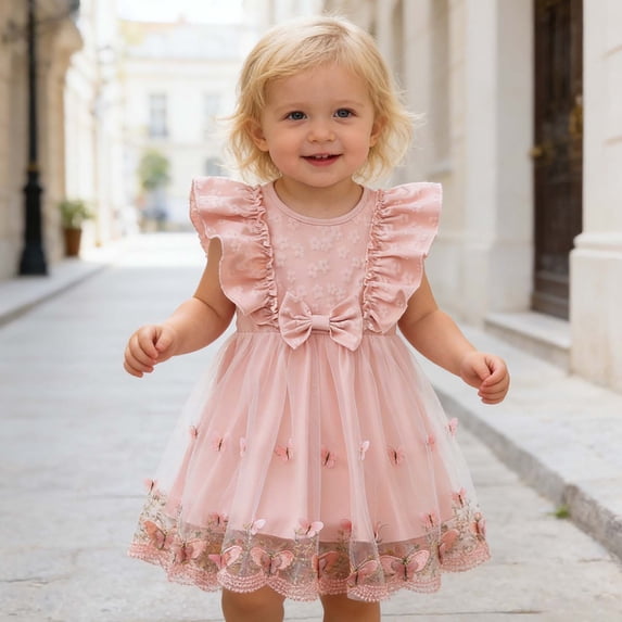 Easter Dresses Flower Prints Princess Dress Long Summer Dress for Teens Casual Spring Dress (Pink,9-12 Months)
