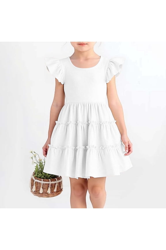 Easter Dresses Short Sleeved Small Floral Princess Style Girls Summer Dress for Teens Casual Spring Dress (White,1-2 Years)