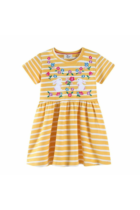 Easter Dresses for Toddler Girls Size 5T Bunny Tutu Dress Short Sleeve Mesh Tunic Princess Summer Dresses Casual Round Neck Loungewear Sundress Clothes T04 Yellow 5-6 Years