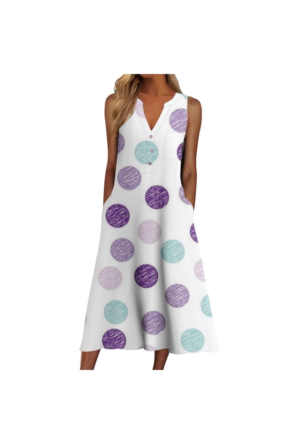 Easter Dresses for Women 2024 Casual Loose V Neck Sleeveless Button Up Small Daisy Print Pocket Easter Dresses