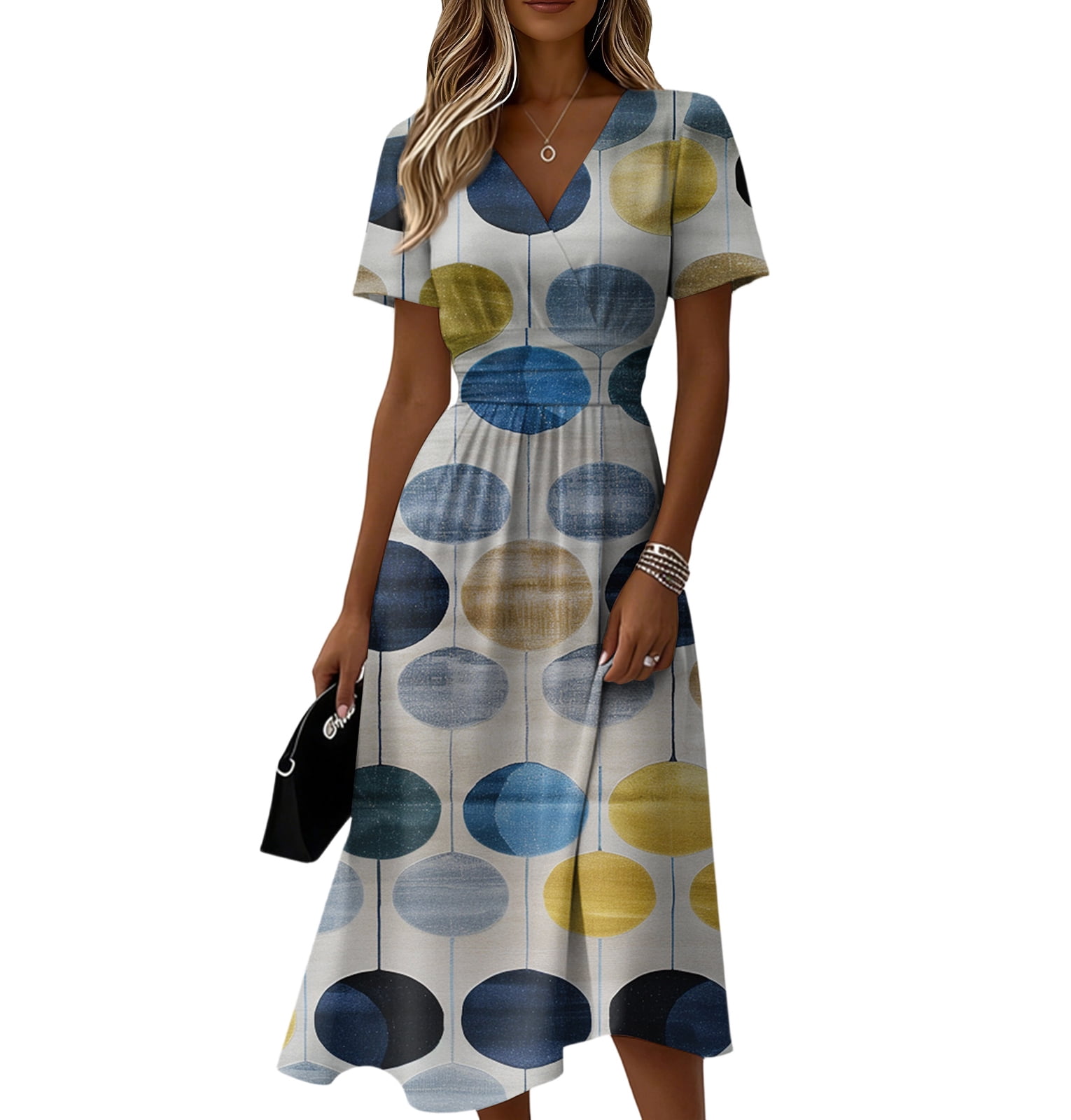 knee length easter dresses Easter Dresses for Women Deep V Neck Short Sleeve Summer Sundress Casual  Knee Length A-Line Dress