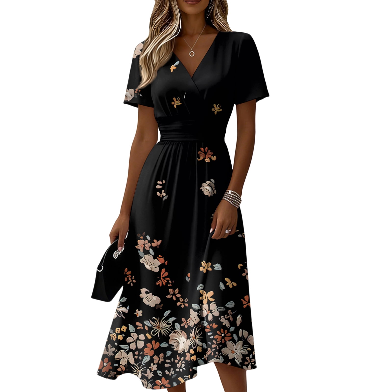 short easter dresses women Karymi Easter Dresses for Women Plus Size Solid Eyelet Dress, V-Neck Ruffle Short Sleeve A-Line Flowy Mini Dress with Ruffle Hem, Casual Loose Swing