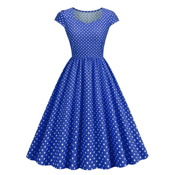 Easter Dresses for Women Vintage Square Neck Short Sleeve Dress High Waist Swing Evening Dress Polka Dot Print Dress