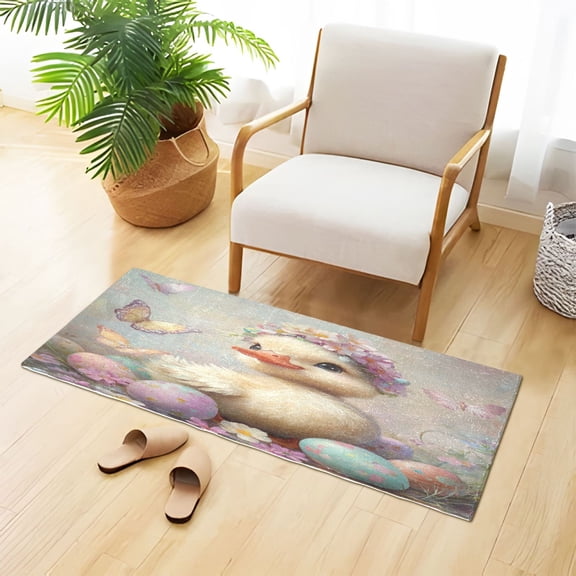Easter Duck Butterflies Eggs Plush Carpet Non Slip Runner Rug Absorbent Bath Mat 39" x 20"