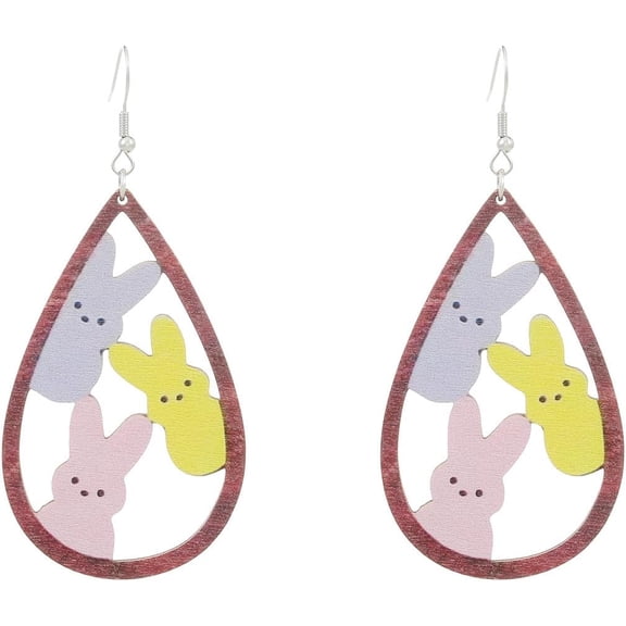 Easter Earrings for Women Wooden Spring Bunny Rabbit Earrings Waterdrop Dangle Drop Wood Earrings Personality Easter Holiday Gifts Jewelry