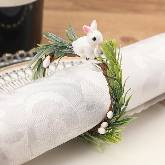 Easter Ears Napkin Rings, Natural Jute and Wood Bead Napkin Rings for Easter Table Decor, Spring Parties, Outdoor Picnics, and Holiday Celebrations