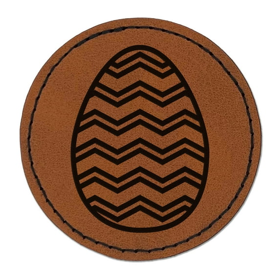 Easter Egg 2.5" Faux Leather Round Engraved Iron-On Patch - Brown