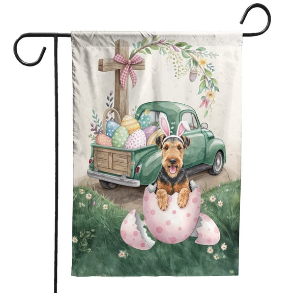 Easter Egg Airedale Terrier Bunny Ear Welcome Spring Truck Garden Flag 12x18in Double Sided Dale Waterside Dog Lover Outdoor Decor - 12002