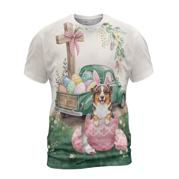 Easter Egg Australian Shepherd Bunny Ear Welcome Spring Truck All Over Print 3D Shirt Unisex Merch Aussie Dog Lover Gifts - 12002