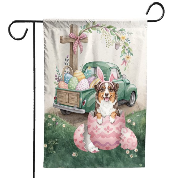 Easter Egg Australian Shepherd Bunny Ear Welcome Spring Truck Garden Flag 12x18in Double Sided Aussie Dog Lover Gifts Outdoor Decor - 12002