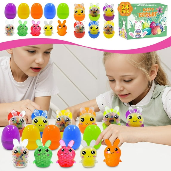 Easter Egg Basket, Easter Decorations for Party, Prefilled Plastic 2 In, 24 Pk, Easter Basket Toys, Easter Sensory Toys, Goodie Bag Stuffers, Hunt Event Supplies