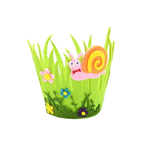 Easter Egg Basket with Grass & Flower, Non-Woven Fabric Easter Decor for Home, Spring Centerpiece & Easter Party Supplies, Kids Easter Egg Hunt Nest, Lightweight & Durable Holiday Decorations (Green)