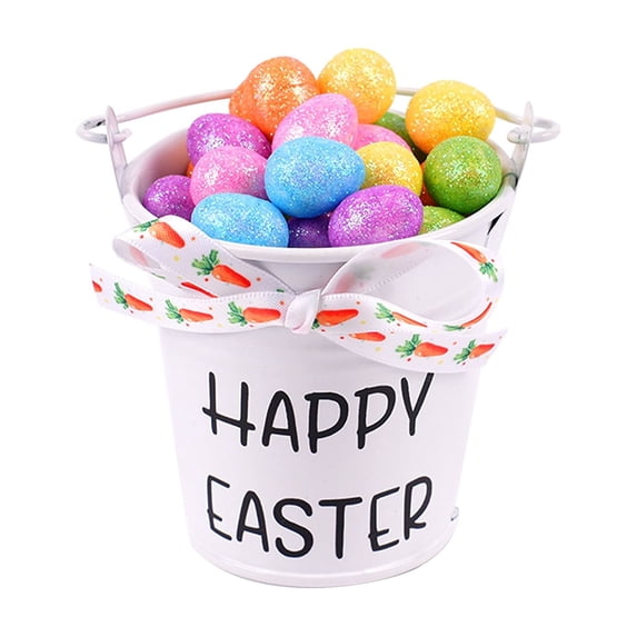Easter Egg Basket Planter with "Happy Easter" Floral Design, Spring Holiday Decor for Home Office Classroom, Cute Colorful Desktop Decor, Perfect Easter Gift for Kids
