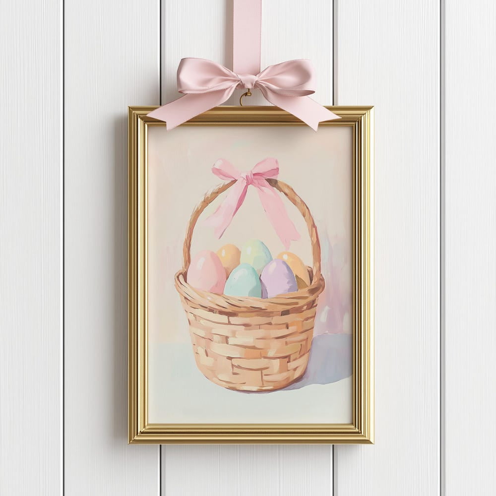 Easter Egg Basket Printable Wall Art, Spring Flowers Wall Decor, Kids