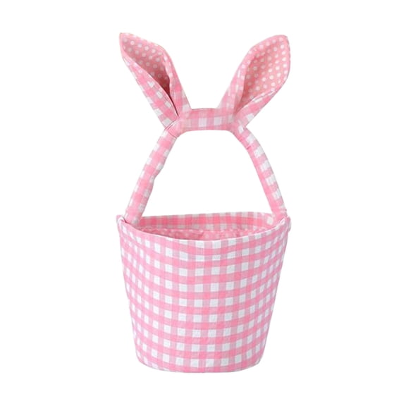 Easter Egg Baskets for Kids Plaid Bunny Basket with Folded Ears Candy Goodie Bunny Tote Gift Bag for Birthday Party Decorations Supplies Hunting Gifts for Boys and Girls