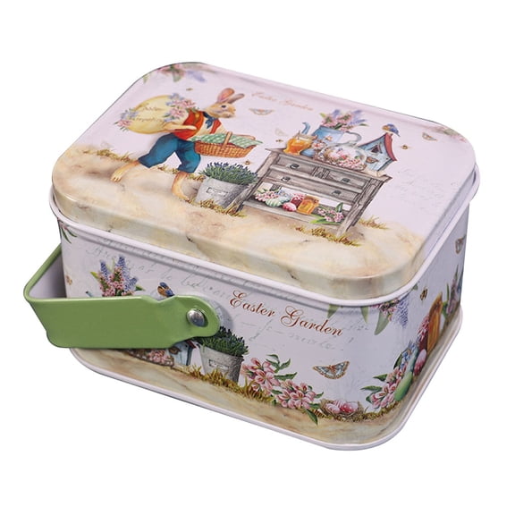 Easter Egg Biscuit Storage Box Rabbit Pattern Portable Tinplate Candy Gift for Case Home Decorative Food Organizer for Tank Container