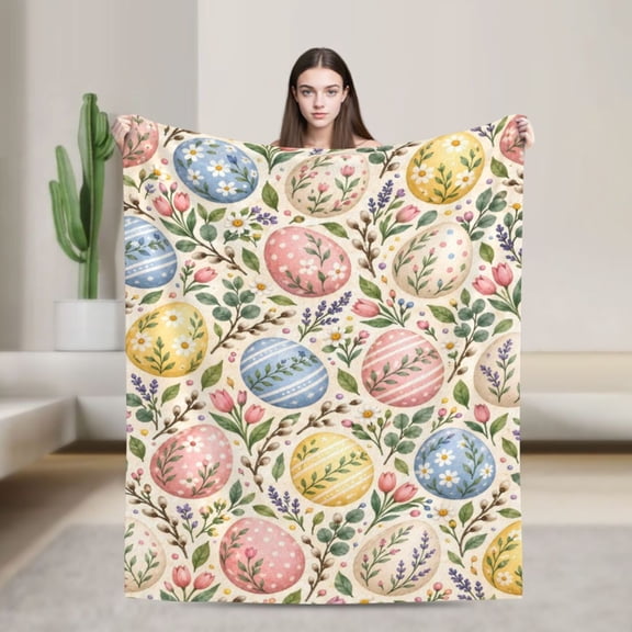 Easter Egg Blanket Gift Floral Spring Tulip Daisy Home Decor Cozy Soft 50x40 in
