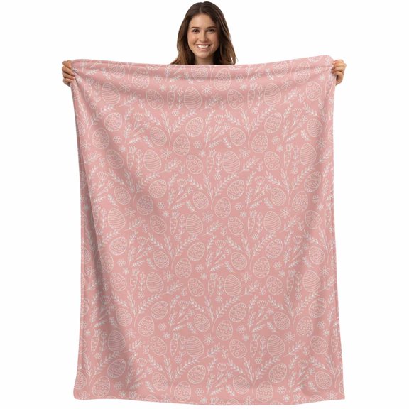 Easter Egg Blanket Soft Cozy Warm Throw Blanket for Couch, Plush Fuzzy Flannel Fleece Blankets for Sofa, Pink Flowers Leaves Line Hand-draw Bed Blankets Lightweight Gifts for Women, 30"x40"