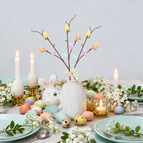 Easter Egg Branch Decor, Colorful Plastic Easter Tree with Blossoms for Home Table Mantel Spring Holiday Decorations(A)
