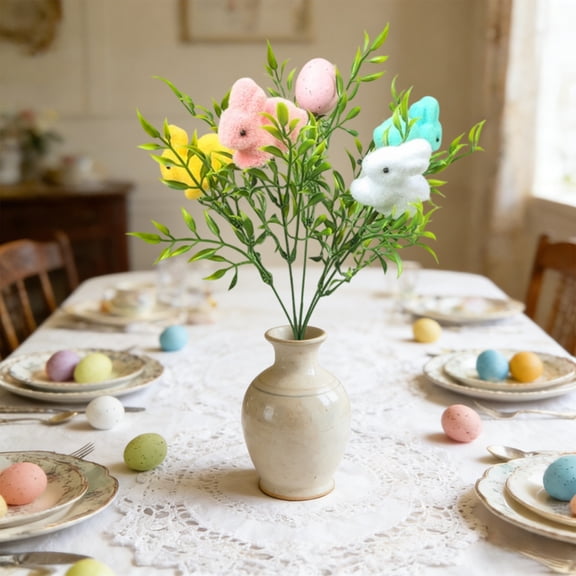 Easter Egg Branch Decorations, Foam Easter Eggs for Decorating, Spring Door Decorations for Home, Easter Table Centerpiece with Bunnies, Plastic Easter Ornaments for Holiday Party Decor