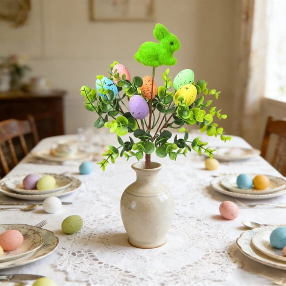 Easter Egg Branch Decorations, Foam Egg Floral Picks with Colorful Eggs & Greenery, Spring Holiday Party Decor for Vases, Doors, Walls & Home Decoration
