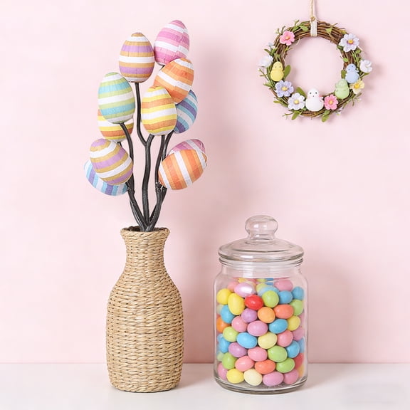 Easter Egg Branches Decor, 10 Inch Artificial Plastic Branches with Printed Eggs for Vase & Easter Tree